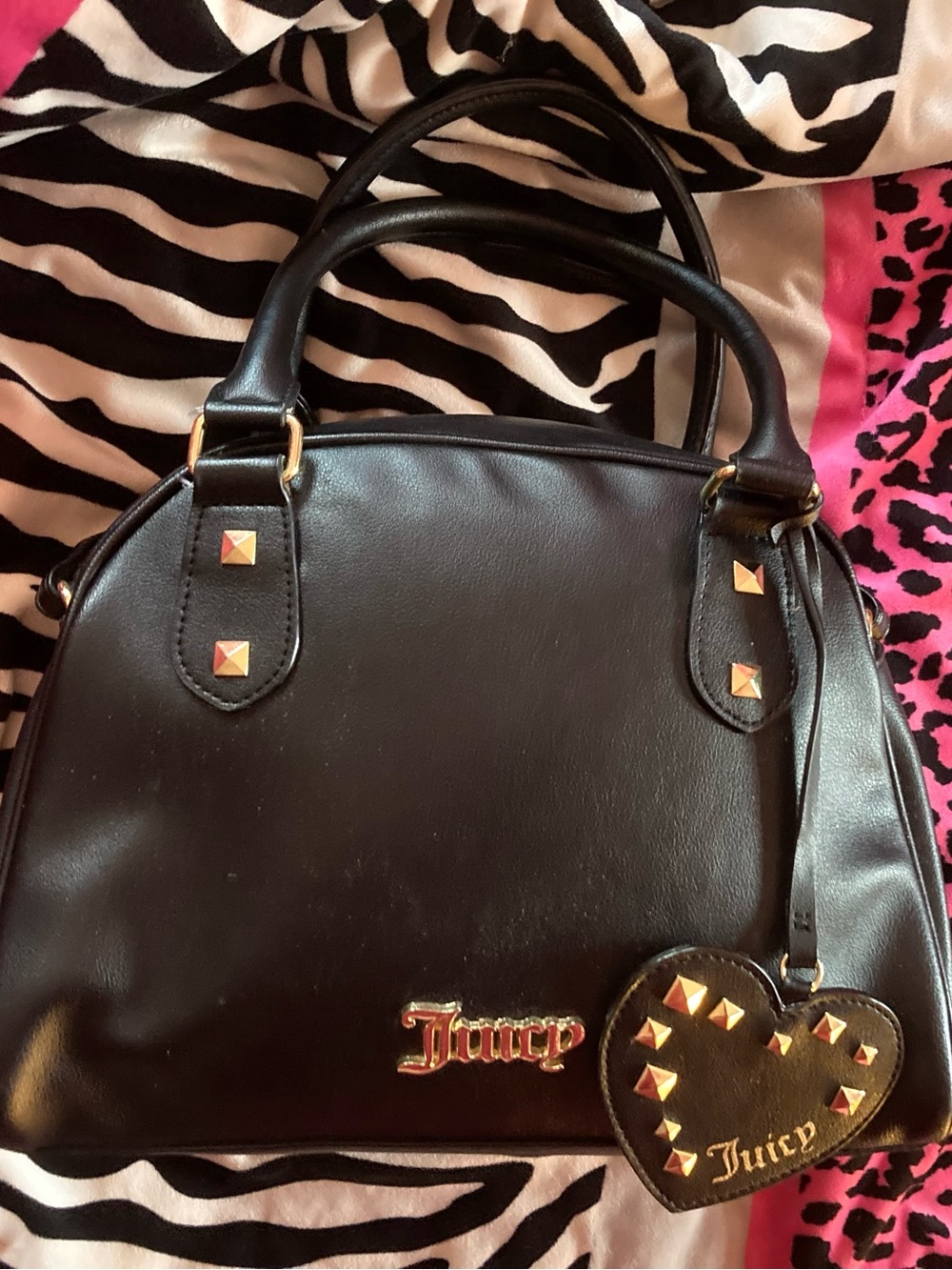 Juicy Couture black leather bowling bag
